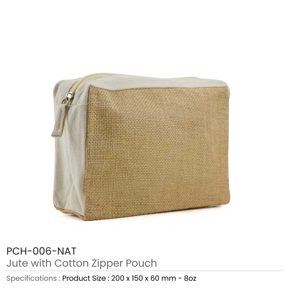 Natural Jute with Cotton Zipper Pouches 3