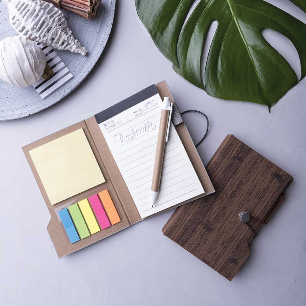 Wood Design Notebook with Sticky Notes & Pen 4