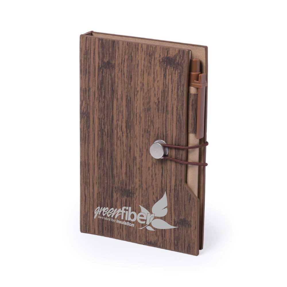 Wood Design Notebook with Sticky Notes & Pen 2