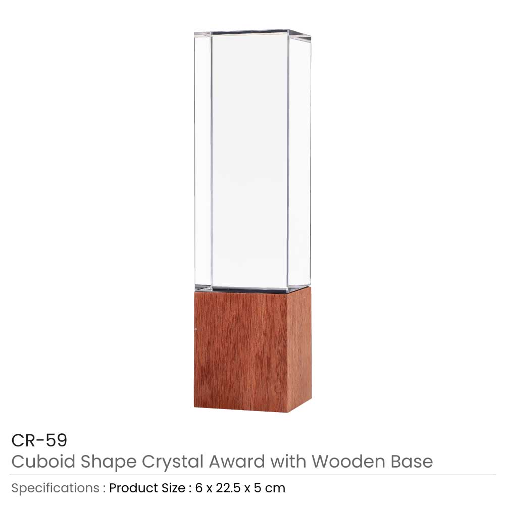 Cuboid Shaped Crystal Awards with Wooden Base 3