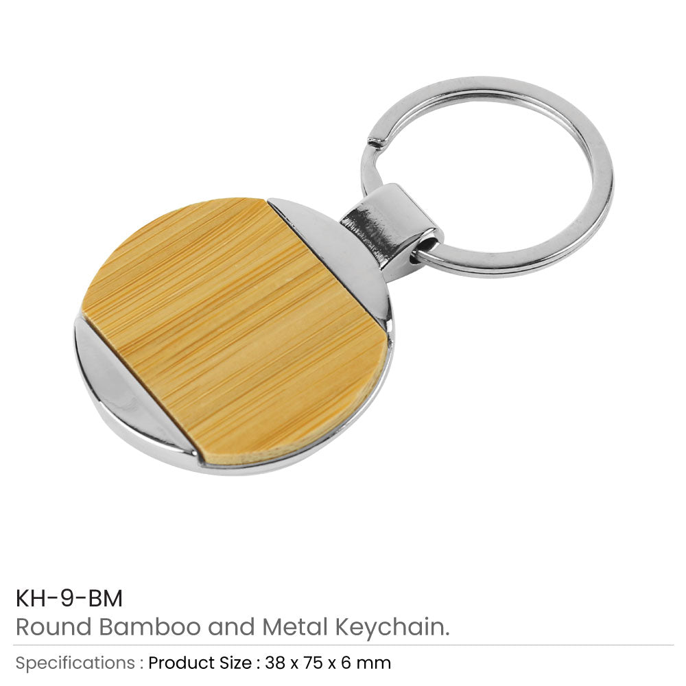 Round Bamboo and Metal Keychains 32mm 3