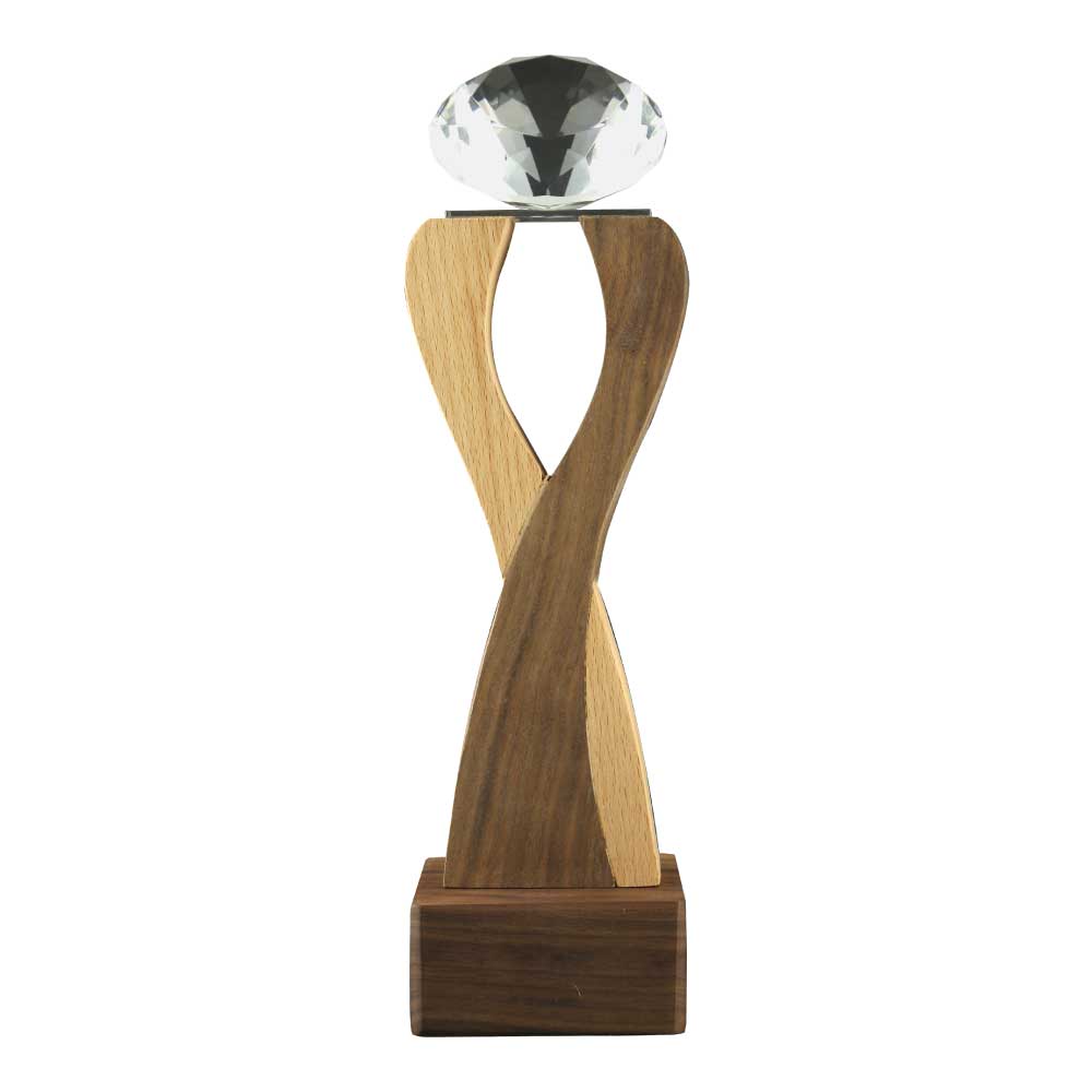 Wooden Trophy with Diamond shape Crystal on Top 3