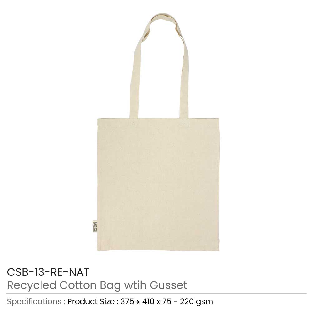 Recycled Cotton Tote Bags with Gusset 8 Oz 3