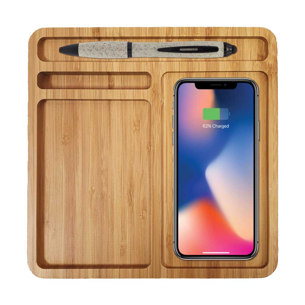 Bamboo 15W Wireless Desk Fast Charging Pad & Organizer 4