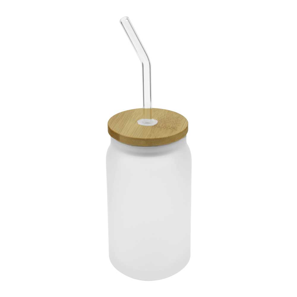 Glass Bottle with Straw and Bamboo Lid 455 ml Capacity 1