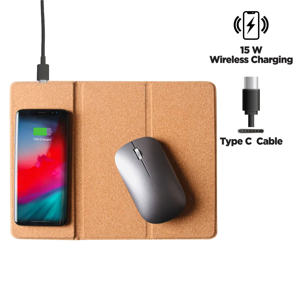 Cork Foldable Mousepads with 15W Wireless Charging Type C 2