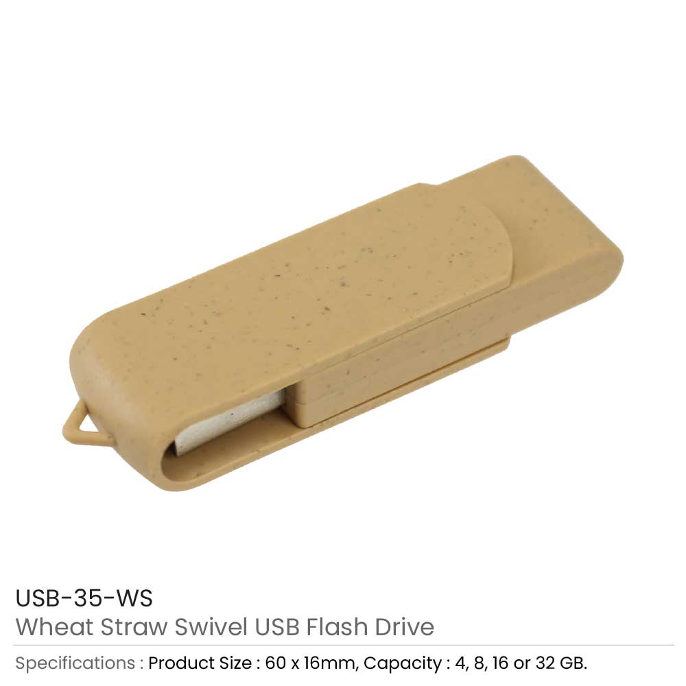 Wheat Straw Swivel USB Flash Drives, 4GB to 32GB 3