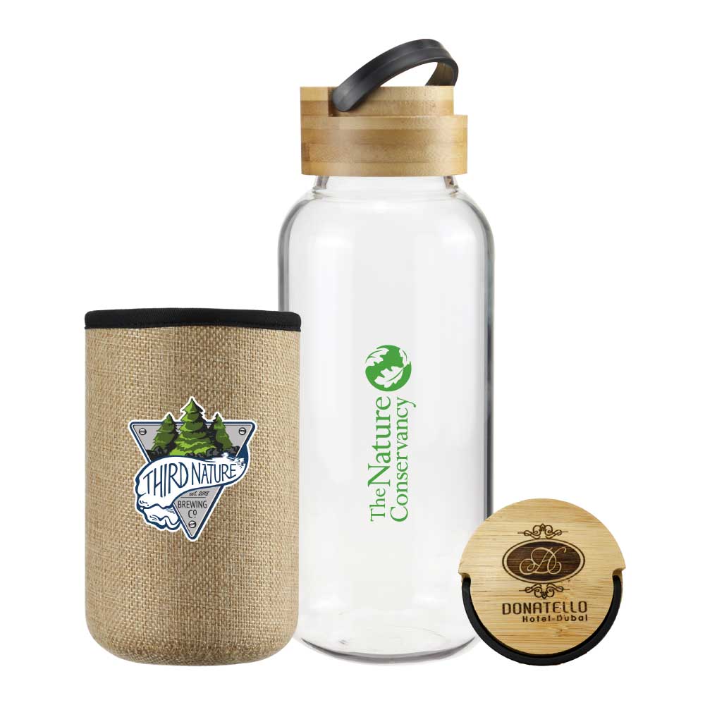 Glass Bottles with Bamboo Lid and Eco Sleeve, 1 liter 2