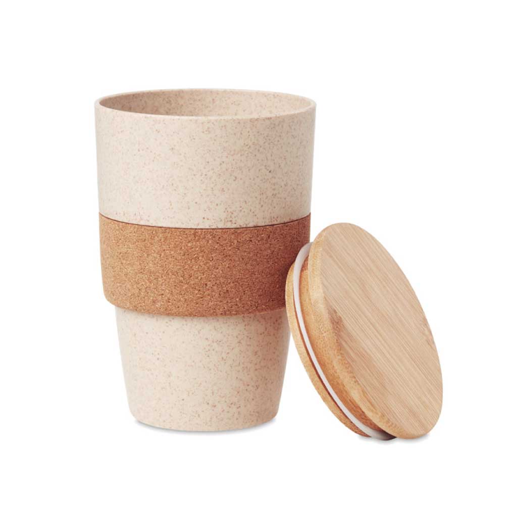 Wheat Straw Cups with Bamboo Lid and Cork Grip 1