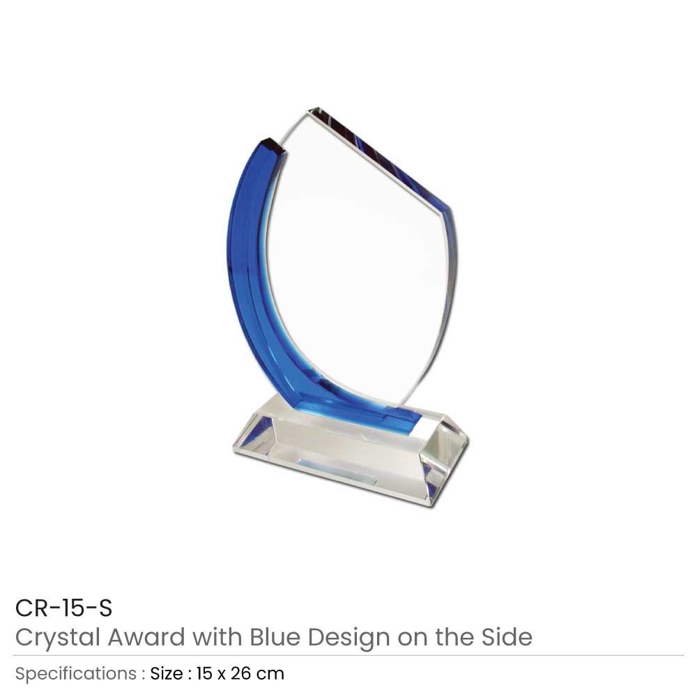 Crystal Awards with Blue Design on the side 2