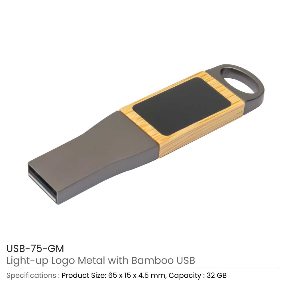Light-Up Logo Metal & Bamboo USB Flash Drives 32GB 3