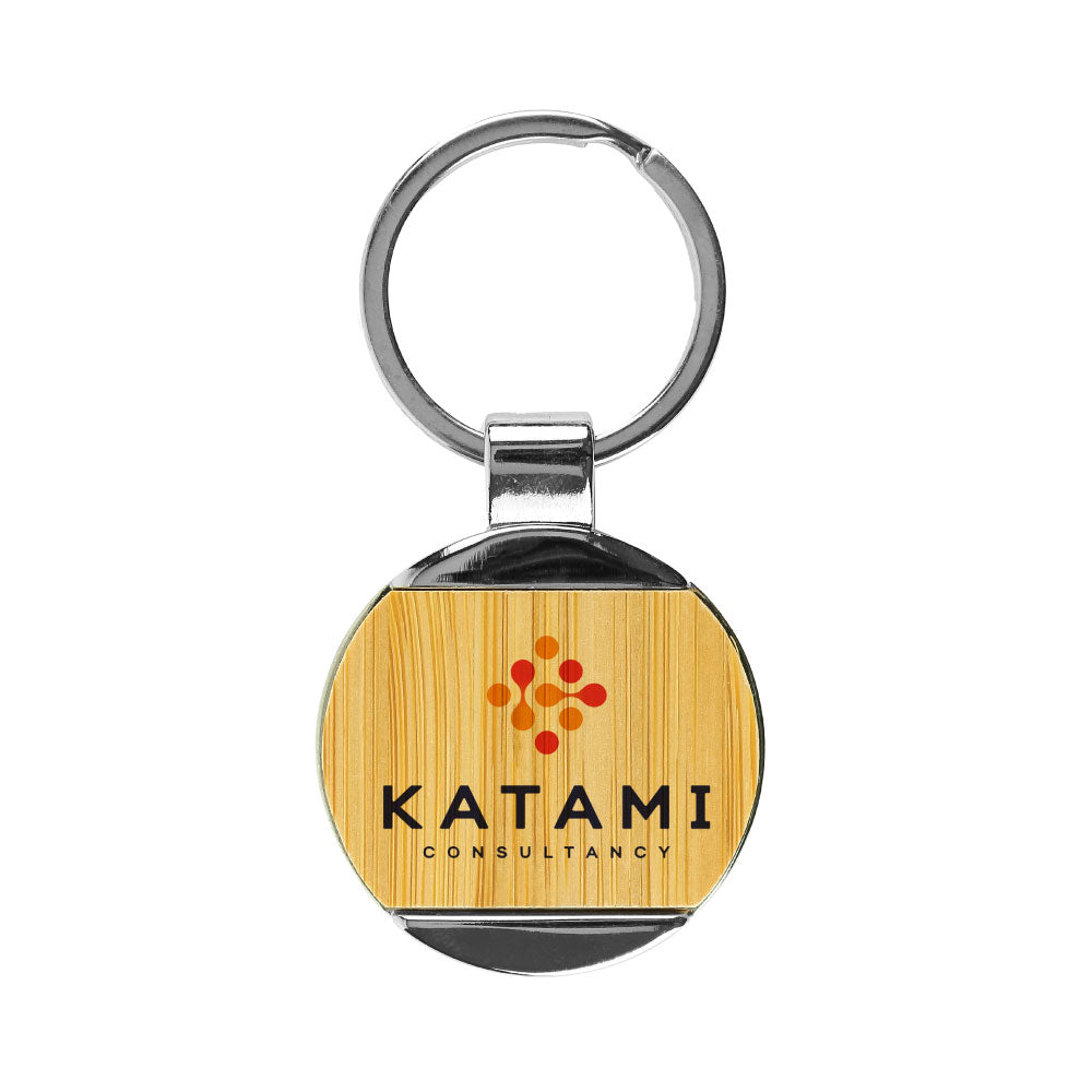 Round Bamboo and Metal Keychains 32mm 2
