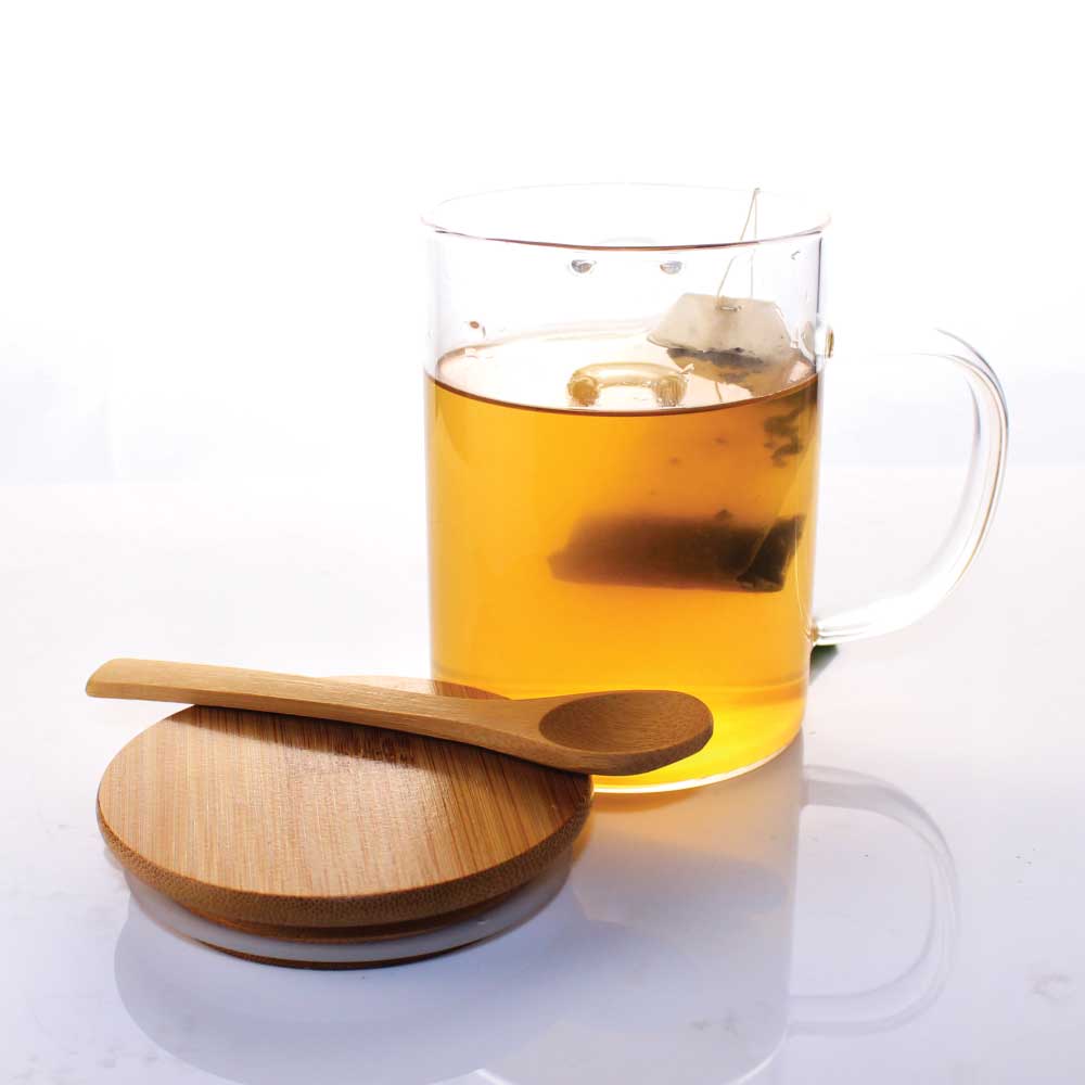 Clear Glass Mug with Bamboo Lid and Spoon 4