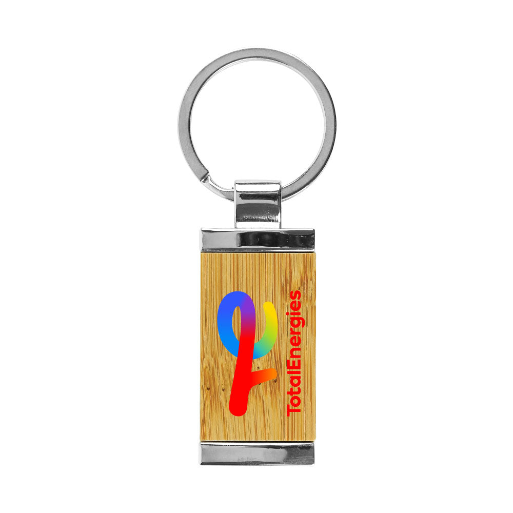 Rectangular Bamboo and Metal Keychains 32mm 2