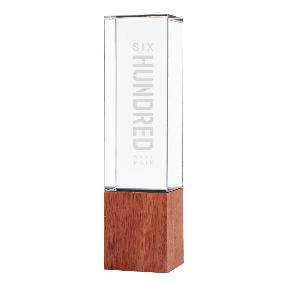 Cuboid Shaped Crystal Awards with Wooden Base 2