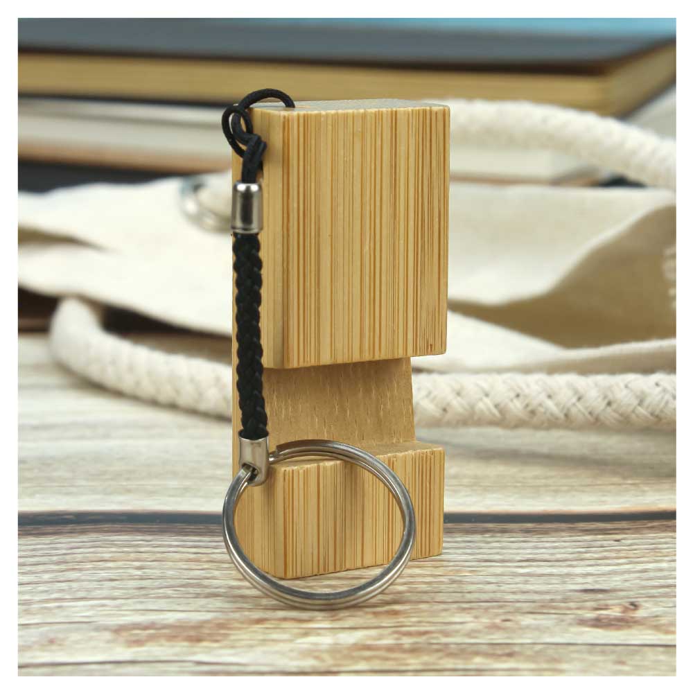 Bamboo Phone Stand with Round Key Holder 5