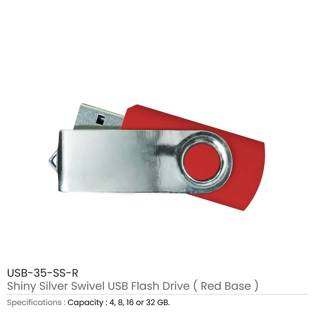 Shiny Silver Swivel USB Flash Drives 5