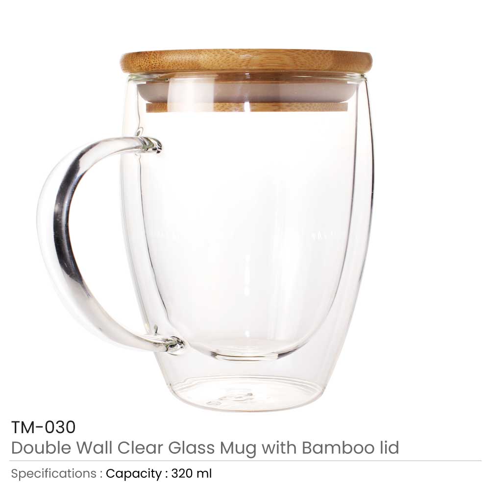 Double Wall Clear Glass Mug with Bamboo Lid 4