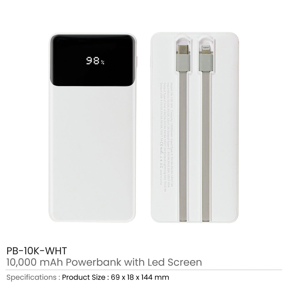 10,000 mAh Powerbank with LED Screen & Built-in Type-C Cable 3