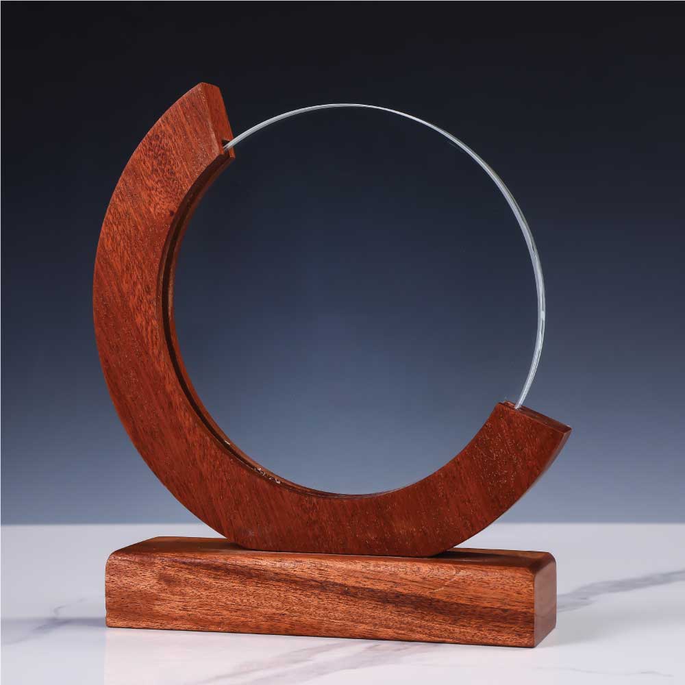 Round Moon Crystal Awards with Wooden Base 4