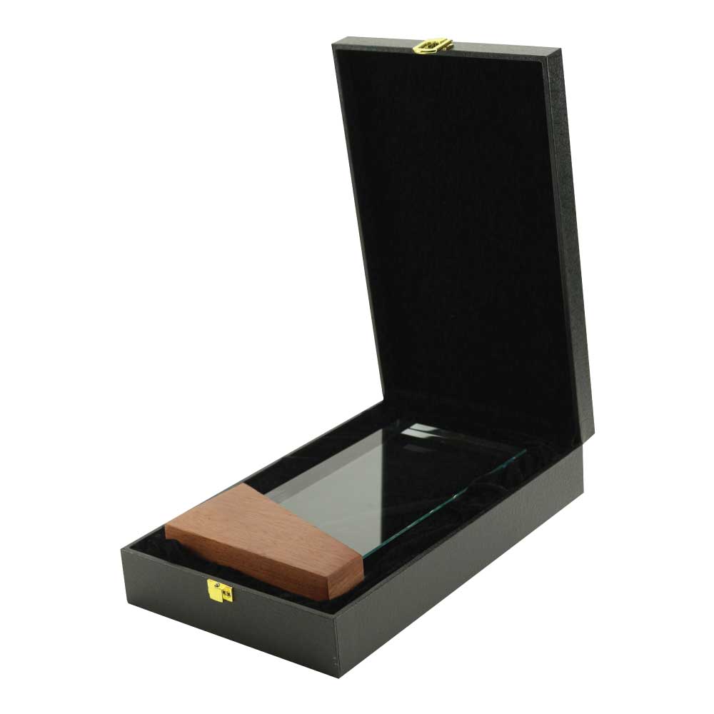 Crystal Awards with Wood Base in Black Hardboard Box 5