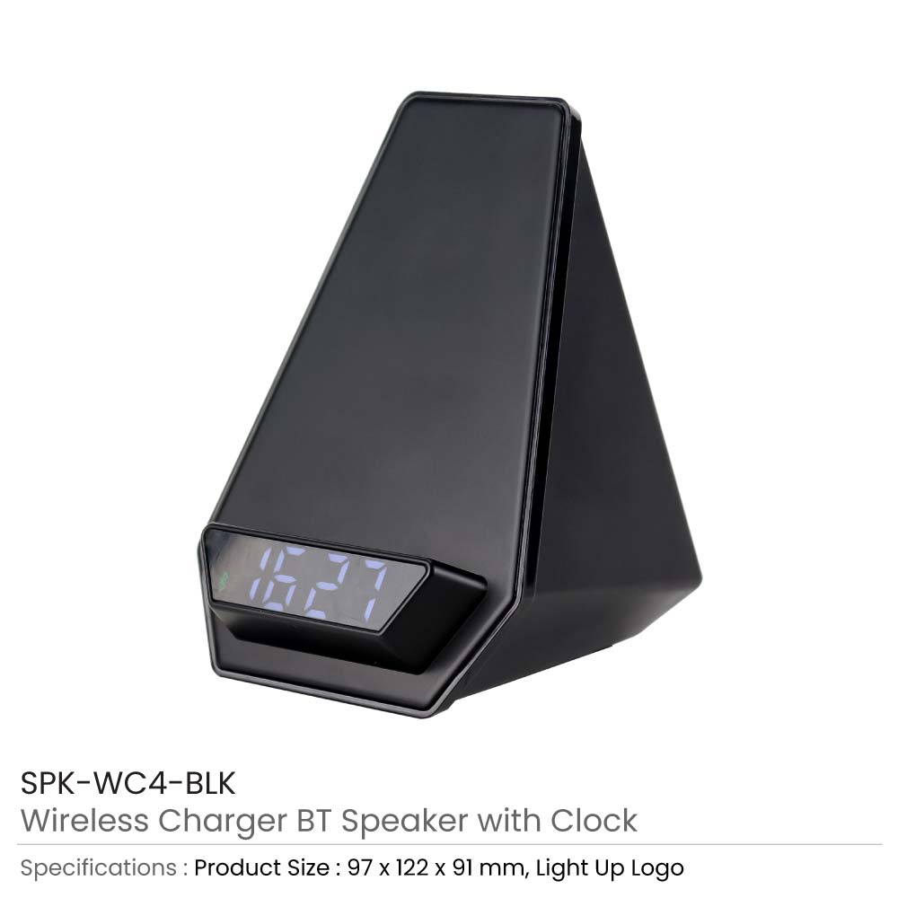Wireless Charger BT Speaker with Clock & Light-up Logo 3