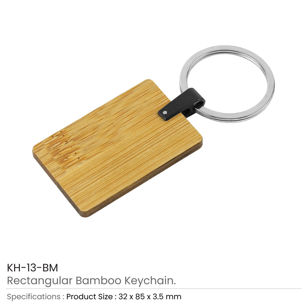 Bamboo and Metal Keychain Rectangle 32mm 3