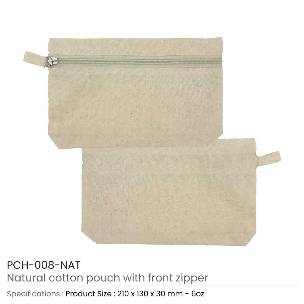 Natural Cotton Pouches with front Zipper Closure 2