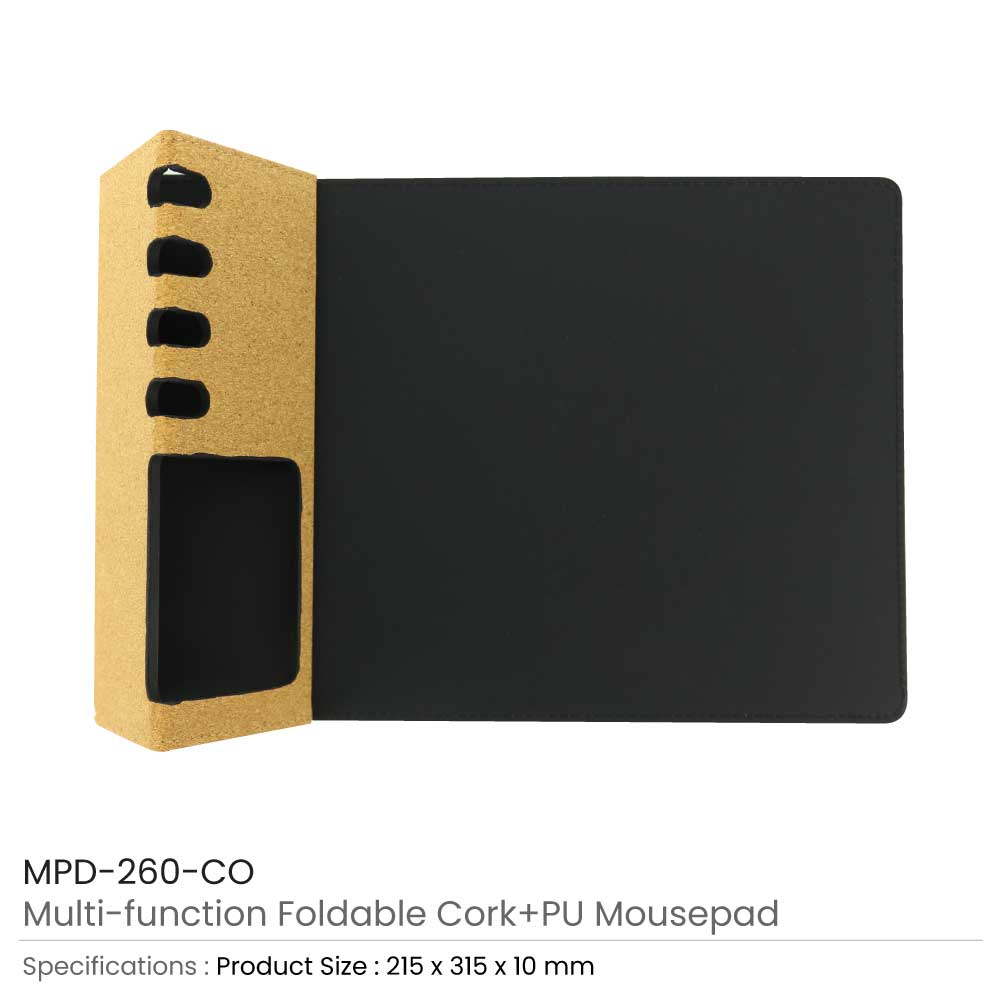 Foldable Cork+PU Mousepad with Mobile & Pen Holder 5