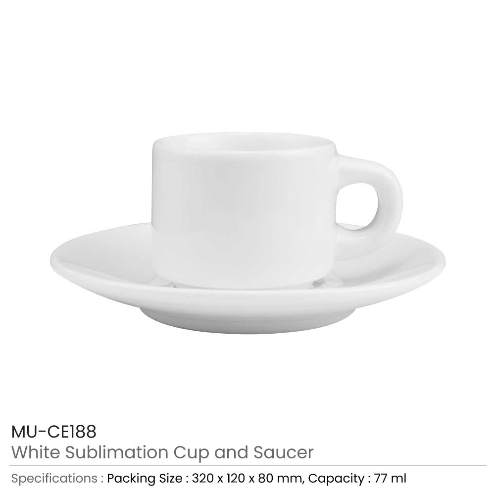Sublimation White Ceramic Cup & Saucer 77ml Capacity 3
