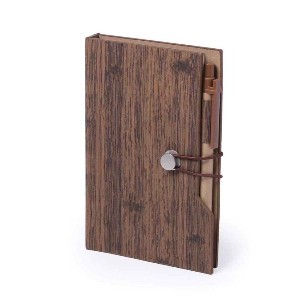 Wood Design Notebook with Sticky Notes & Pen