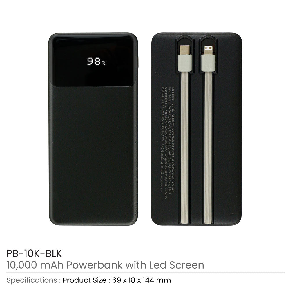 10,000 mAh Powerbank with LED Screen & Built-in Type-C Cable 2