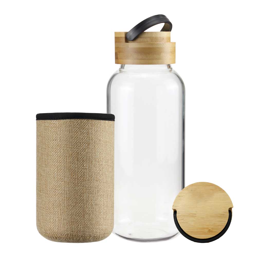 Glass Bottles with Bamboo Lid and Eco Sleeve, 1 liter 4