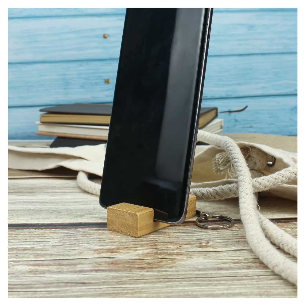 Bamboo Phone Stand with Round Key Holder 4