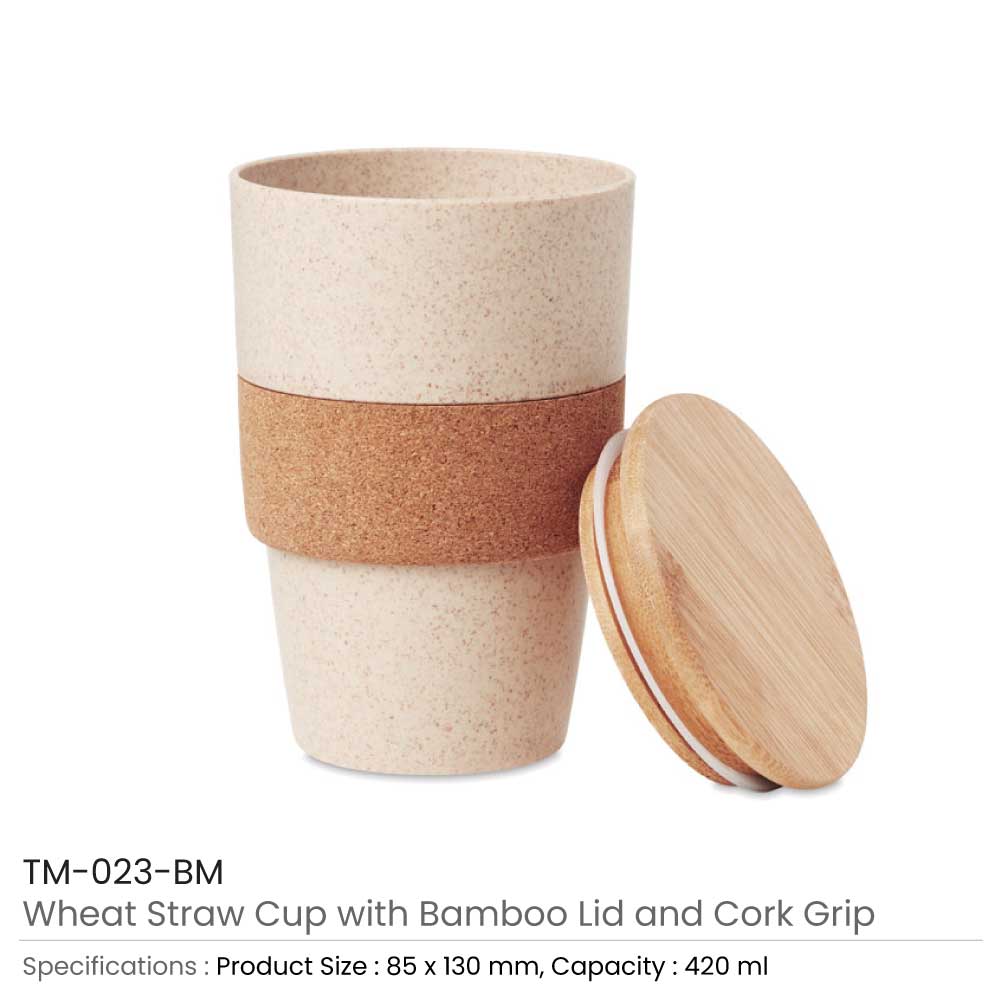 Wheat Straw Cups with Bamboo Lid and Cork Grip 3