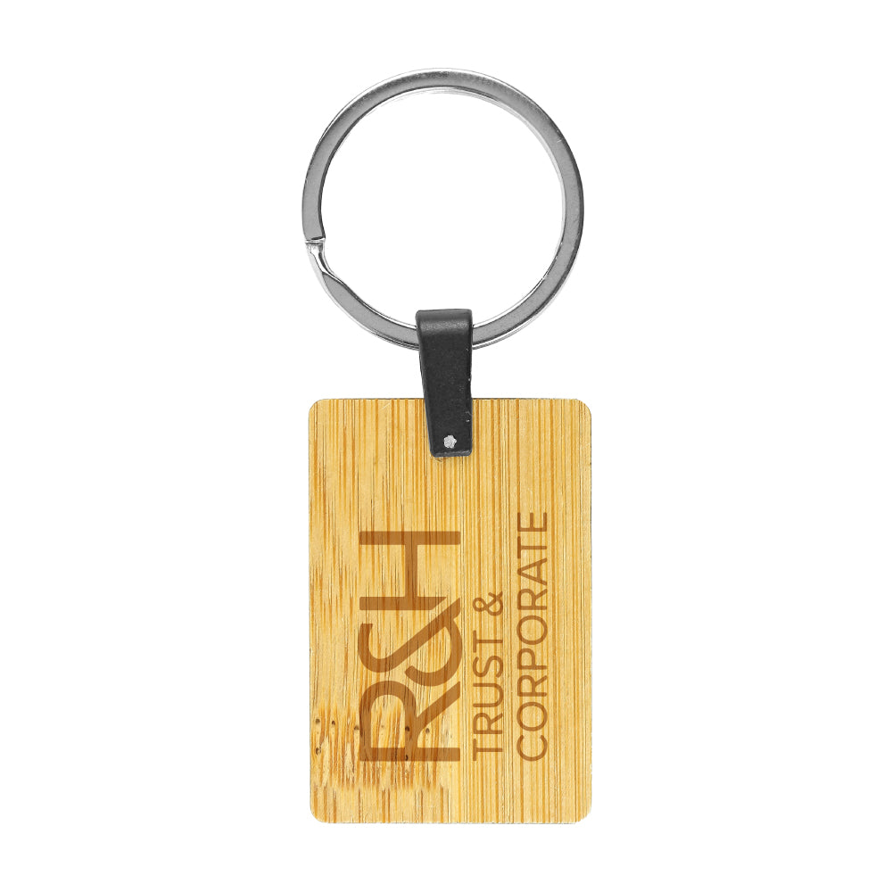 Bamboo and Metal Keychain Rectangle 32mm 2