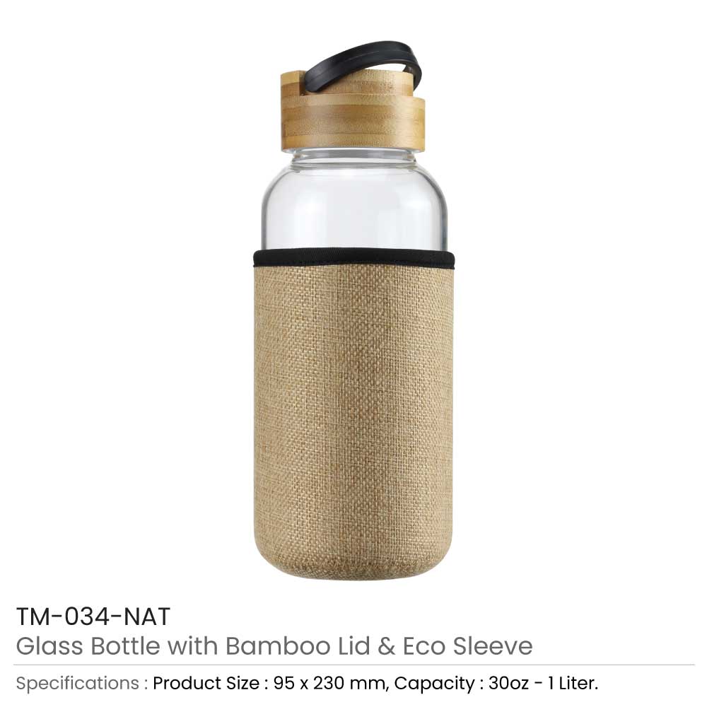 Glass Bottles with Bamboo Lid and Eco Sleeve, 1 liter 3