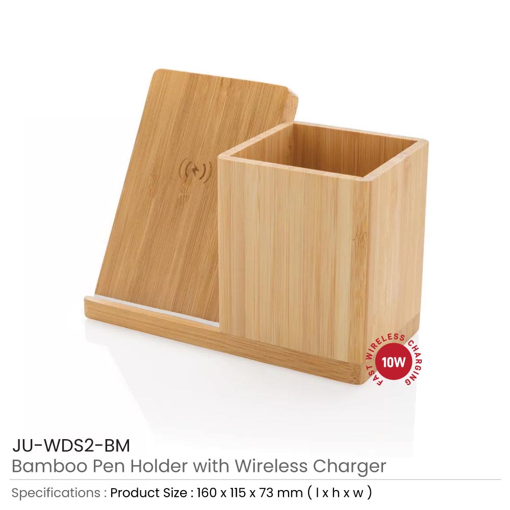 Bamboo Pen Holder with 10W Wireless Charger 3
