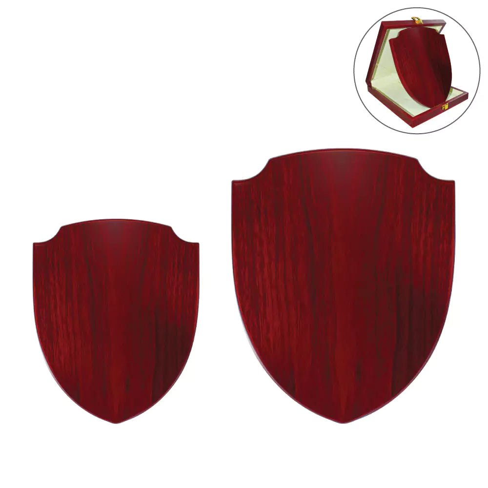 Shield Shaped Wooden Plaques with Golden Aluminium Plate