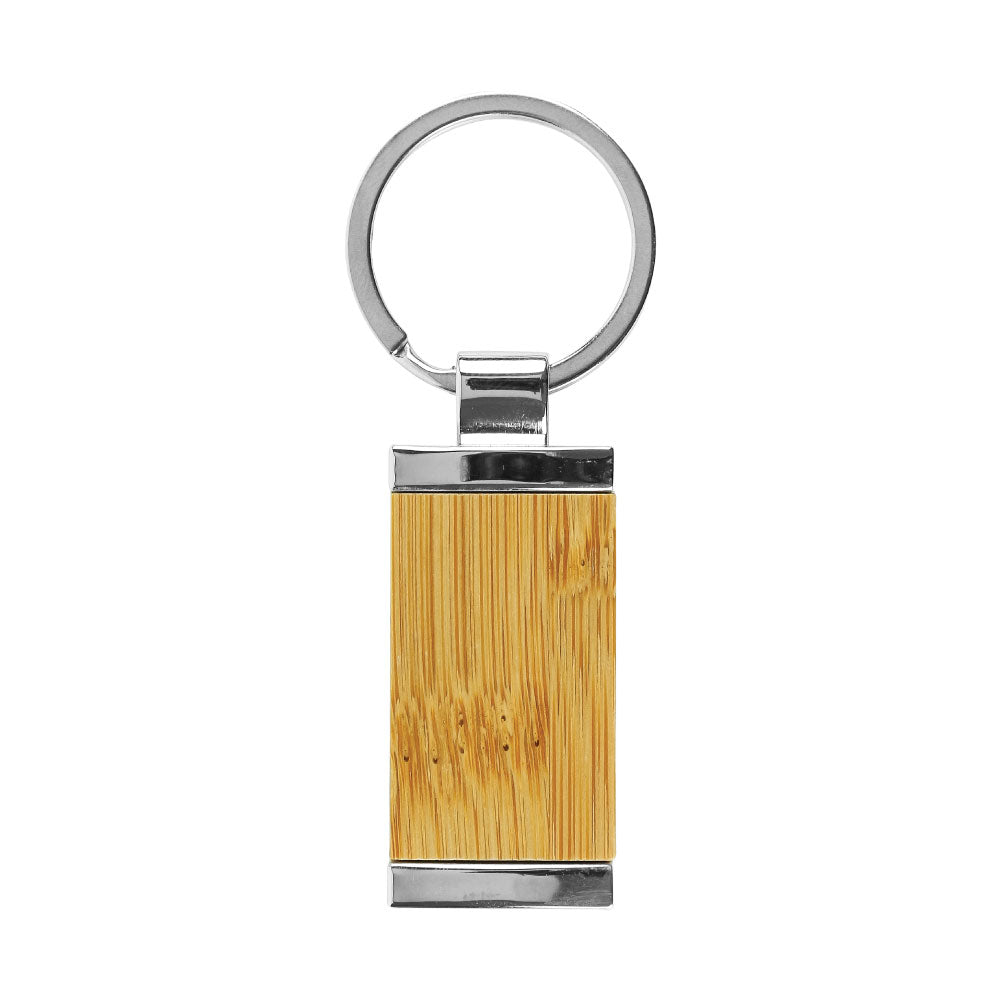Rectangular Bamboo and Metal Keychains 32mm 4
