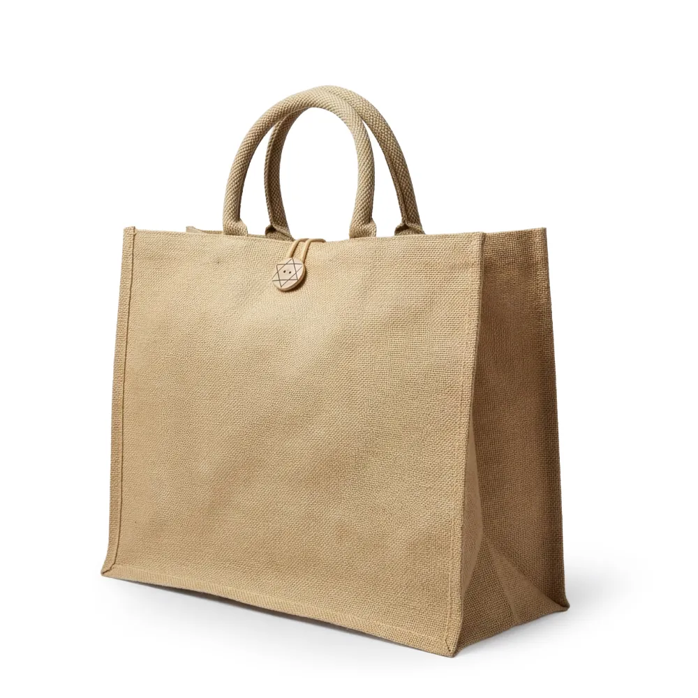 Reusable Jute Shopping Bags with Button Closure for Secure Carrying 3