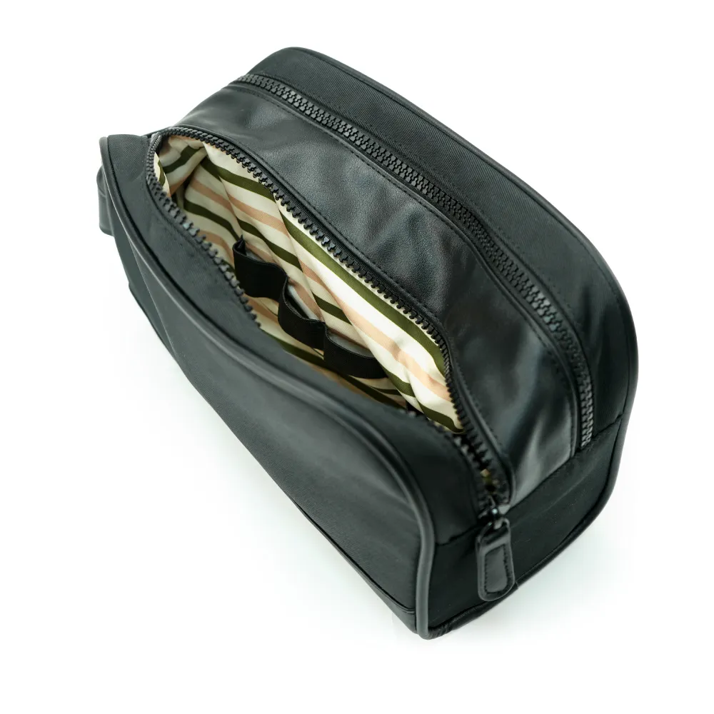 Twill Fabric Utility Pouch with PU Handle, 2 Main Zipper Compartments 3