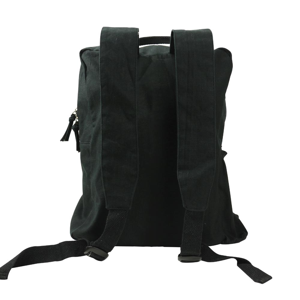 Black Cotton Backpack with Zipper Closure 3