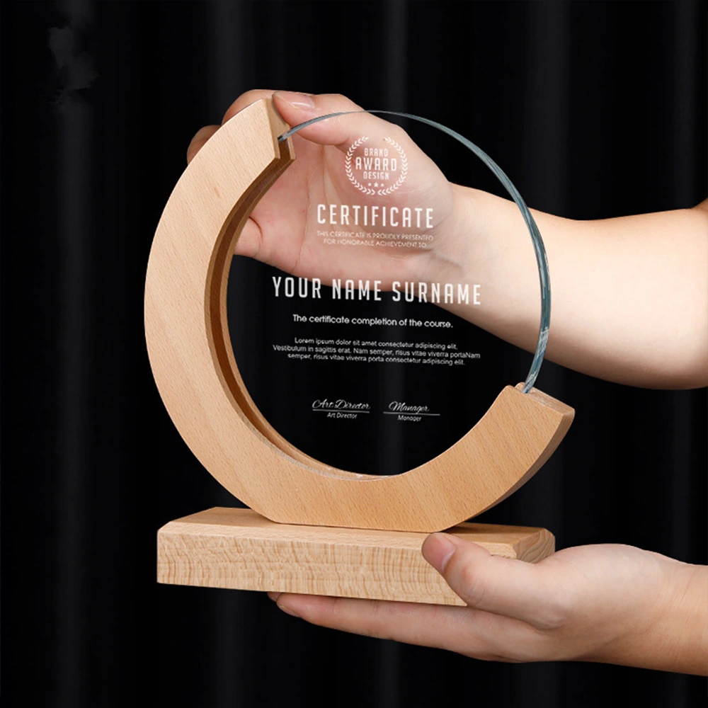 Wood Base K9 Crystal Award 4