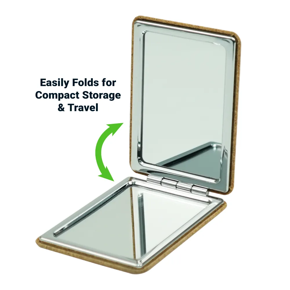 Rectangle Pocket Mirror, Double-Sided Foldable with Cork Finish Cover 1