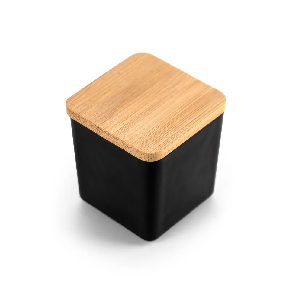 Scented Candle in Square Glass Bottle, Bamboo Lid, Oakmoss & Amber Scent 2