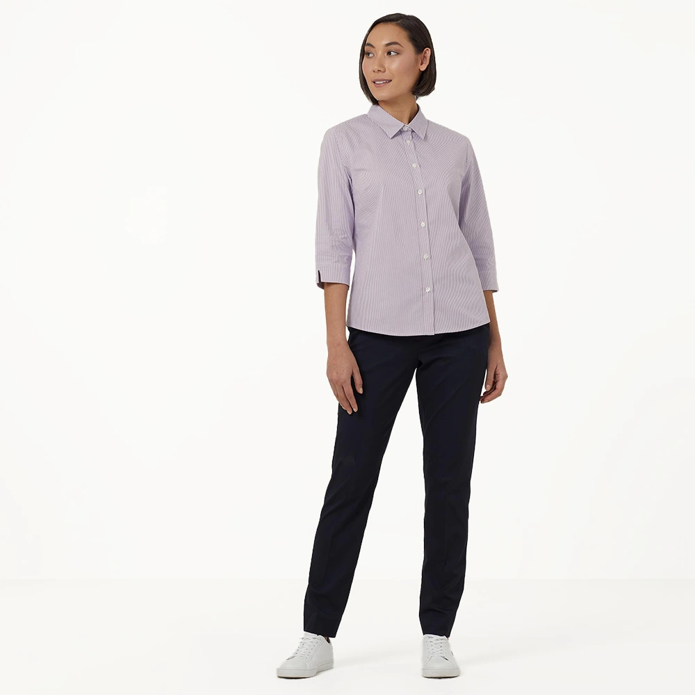 Women's Block Stripe Stretch 3/4 Sleeve Shirt - Violet/White 5