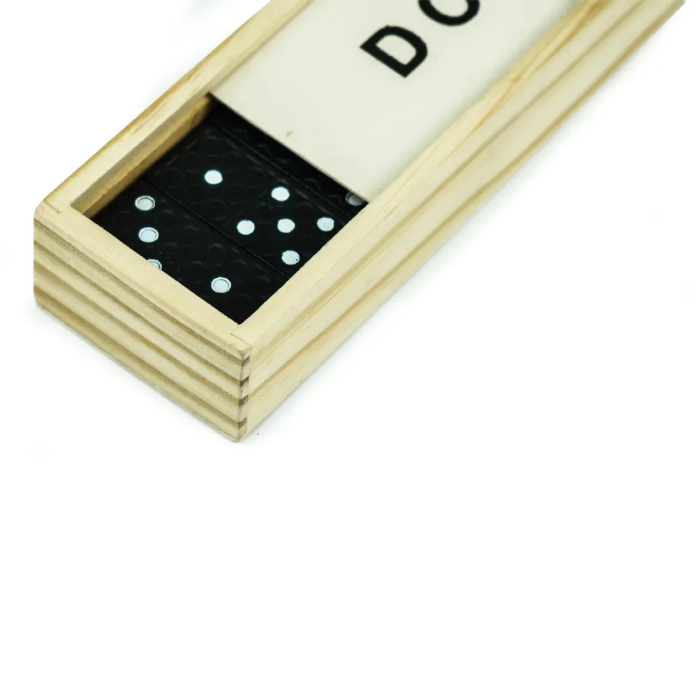 Domino Set Game in Wooden Slide Box & 28 Black Wooden Pieces 2