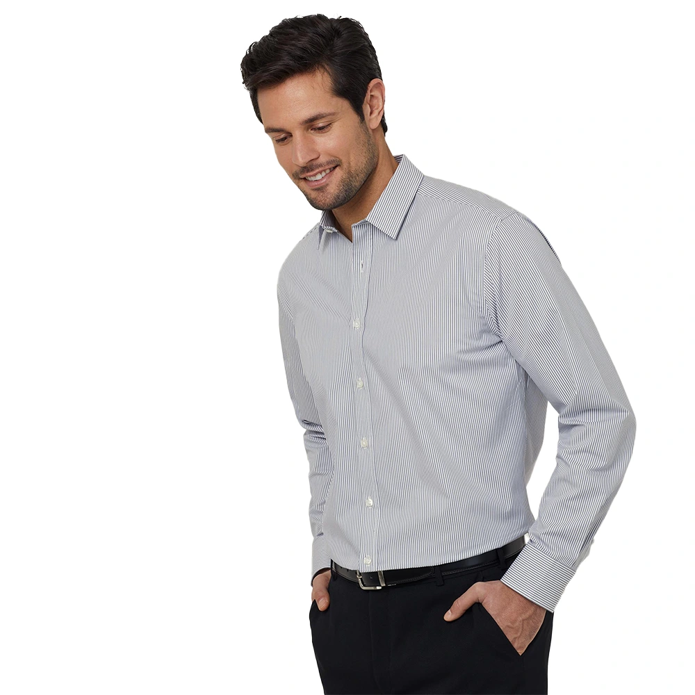 Men's Stripe Stretch Long Sleeve Shirt - Grey/White 3