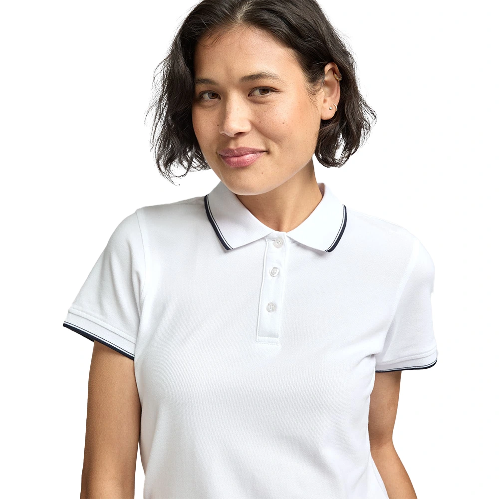 Women’s White Polo T-Shirt with Line Design 3